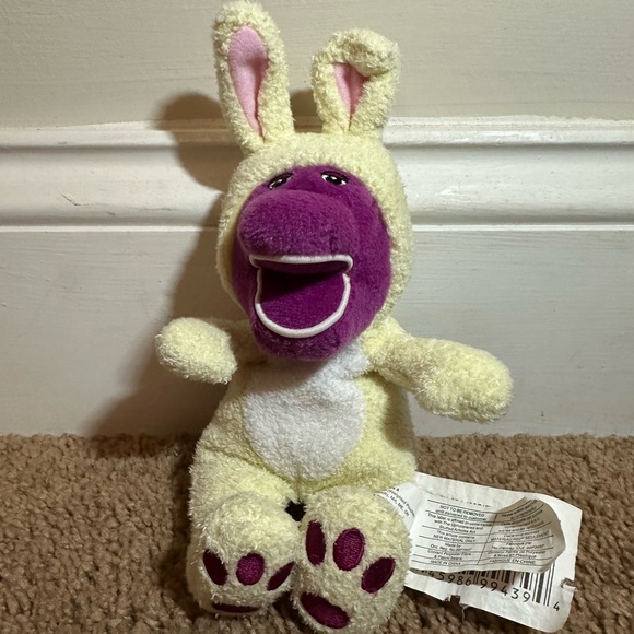 Vintage Barney Plush Bean Bag Yellow Easter Bunny Costume Rare Small Rabbit - Picture 1 of 13